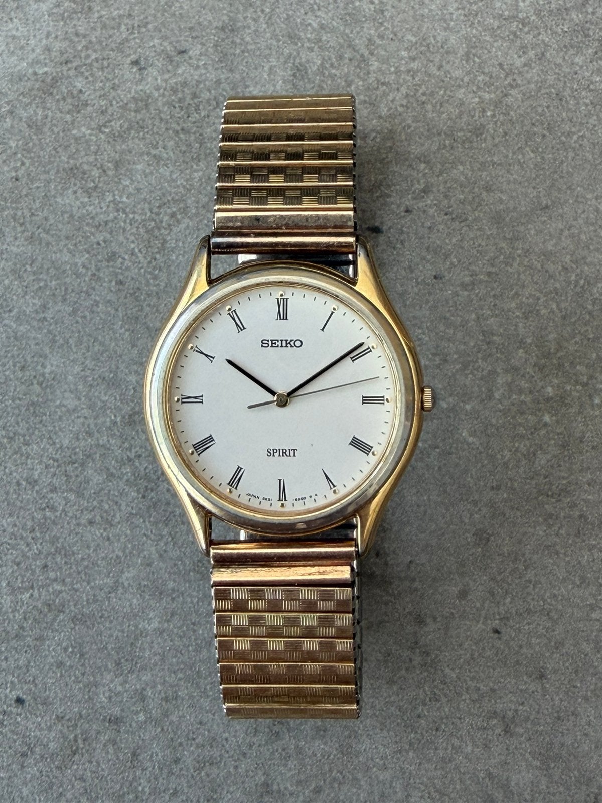 Vintage Seiko Spirit Quartz Horloge (5E21-6D70) – Goud !!, Ophalen of Verzenden, Staal, Seiko, 1960 of later