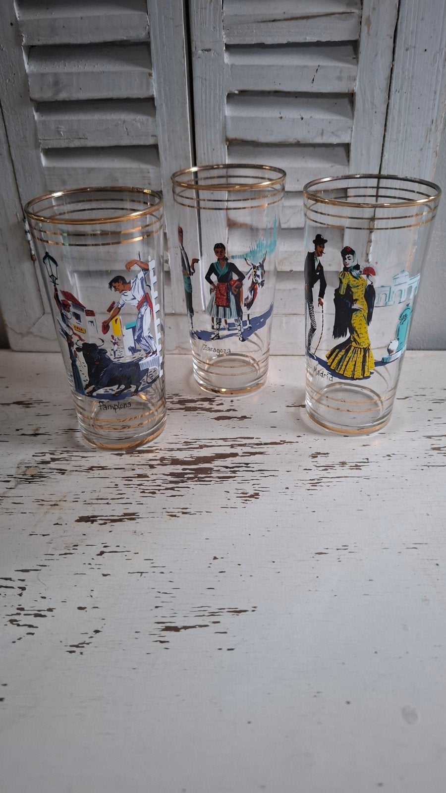 Vintage Spaanse longdrinkglazen - Set van 3, Antiek en Kunst, Ophalen of Verzenden