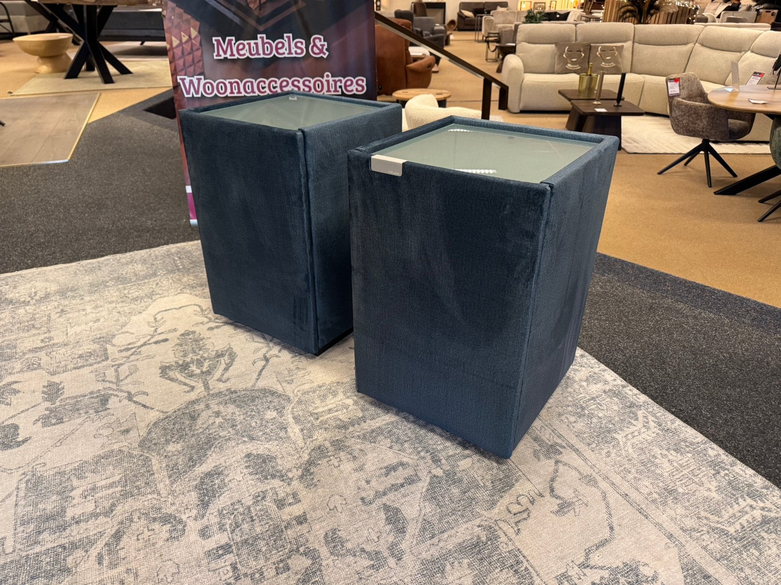 Nachtkastje Blauw 2 stuks 1 Deur Direct/Leverbaar E-7408, Ophalen, Minder dan 45 cm, Nieuw, 55 tot 70 cm