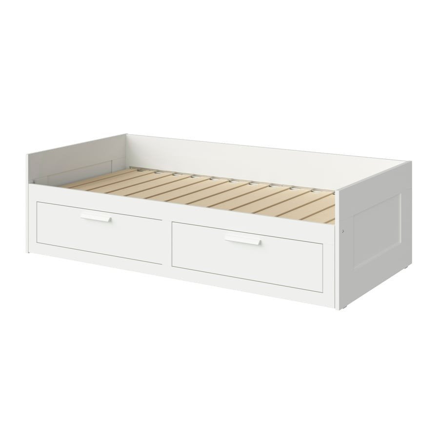IKEA Brimnes bedbank met 2 lades en 2 ÅGOTNES matrassen, Ophalen, Gebruikt, Eenpersoons, Wit