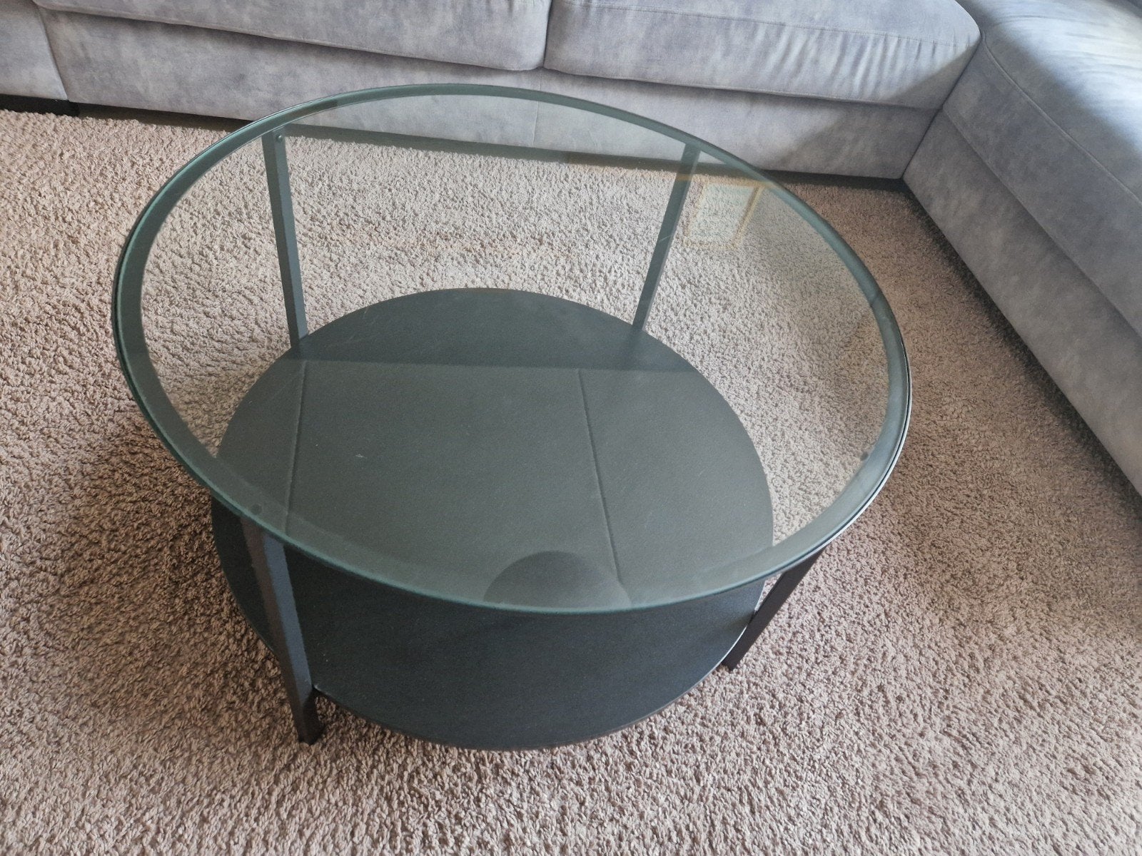 Ikea Vittsjö Salontafel Zwart Rond Glas/Metaal, Huis en Inrichting, Ophalen, Gebruikt, 50 tot 100 cm, Rond
