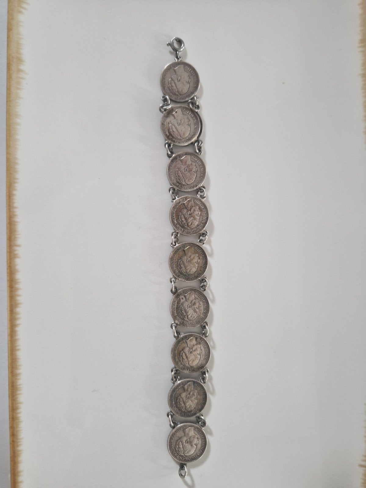 Armband met Wilhelmina 10 Cent Munten, Ophalen of Verzenden, Gebruikt, Zilver, Zilver