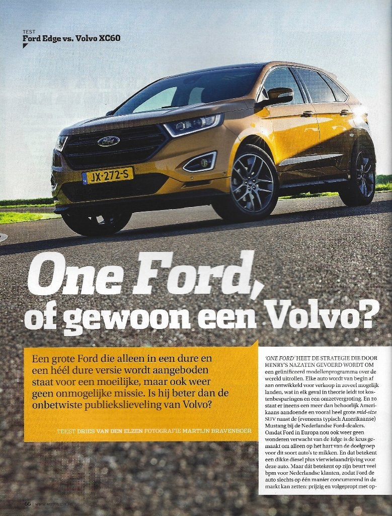 Autovisie test Ford Edge versus Volvo XC60 2016, Ophalen of Verzenden, Gelezen, Ford