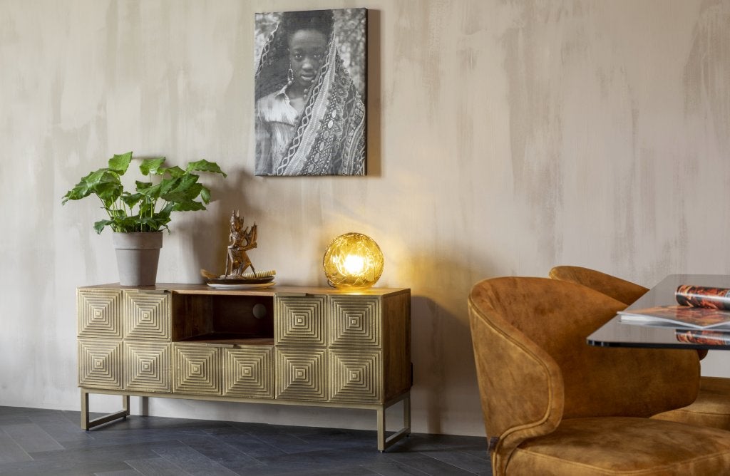 Dutch Bone tvmeubel 'Dressoir' Volan Mango hout/ Goud, Huis en Inrichting, Kasten | Televisiemeubels, Ophalen, Overige materialen