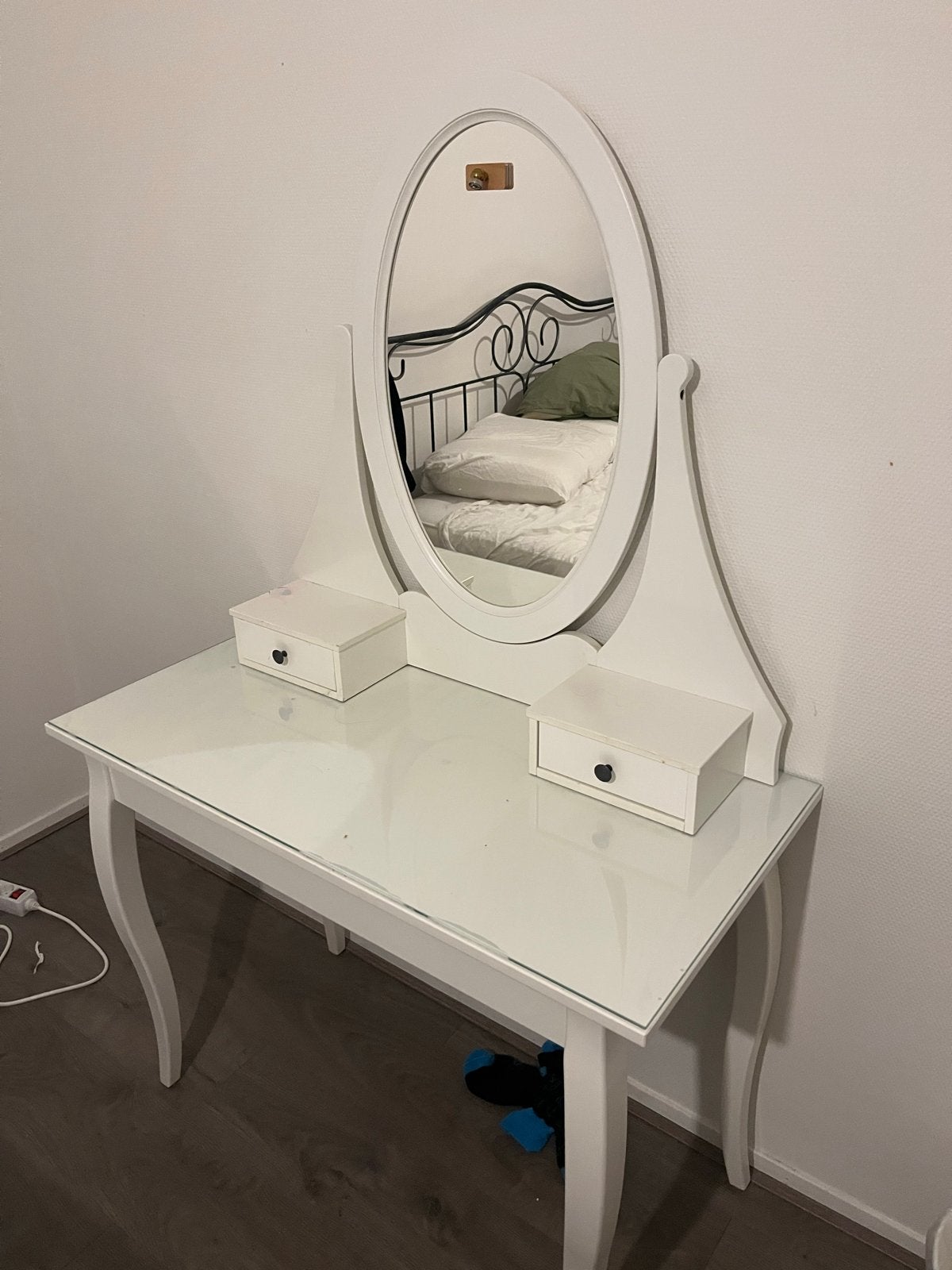 Witte kaptafel met spiegel en lades, Ophalen, Gebruikt, 100 tot 150 cm, 50 tot 100 cm