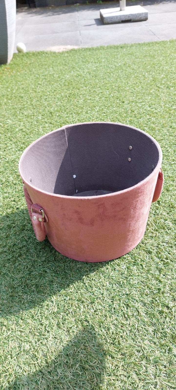 Roze stoffen mand met handvatten, Met handvatten, Gebruikt, Mand, Textiel