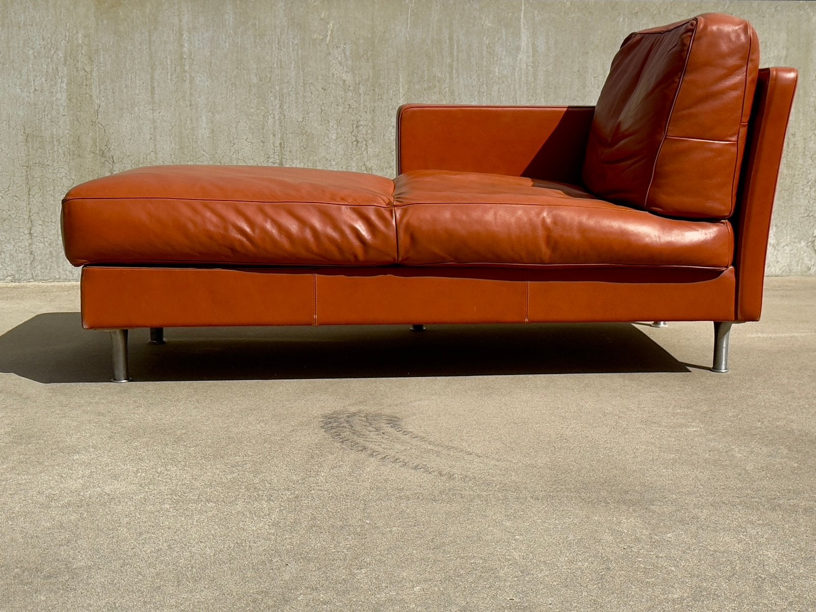 POLTRONA FRAU chaise longue cognac leer italiaans design, Gebruikt, Eenpersoons, |, 150 tot 200 cm