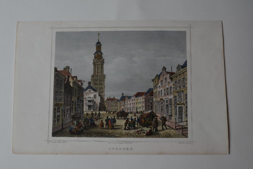 ZUTPHEN Originele Staalgravure J.L. Terwen 1858 Gekleurd G66, Antiek en Kunst, Kunst | Etsen en Gravures, 1800 - 1899, Verzenden