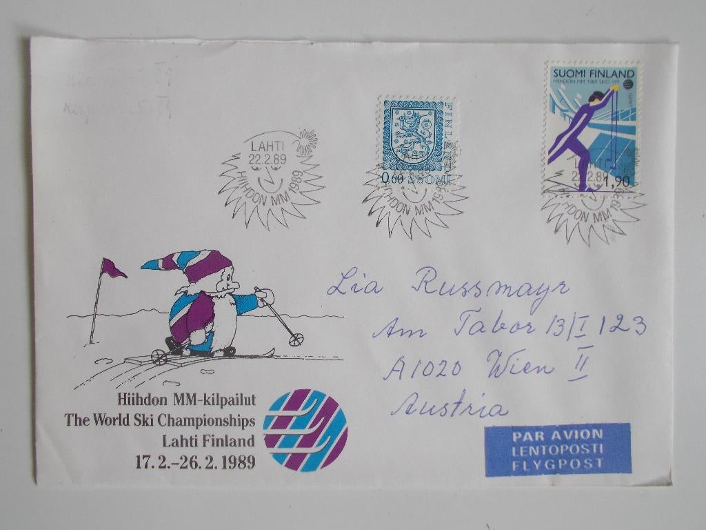 Finland, Envelop Wereldkampioenschappen Ski 1989., Postzegels en Munten, Ophalen, Envelop