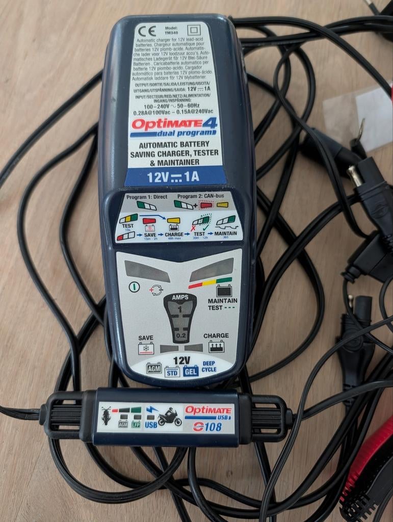 Optimate 4 druppellader met USB en startkabels, Motoren, Accessoires | Overige, Ophalen of Verzenden, Gebruikt