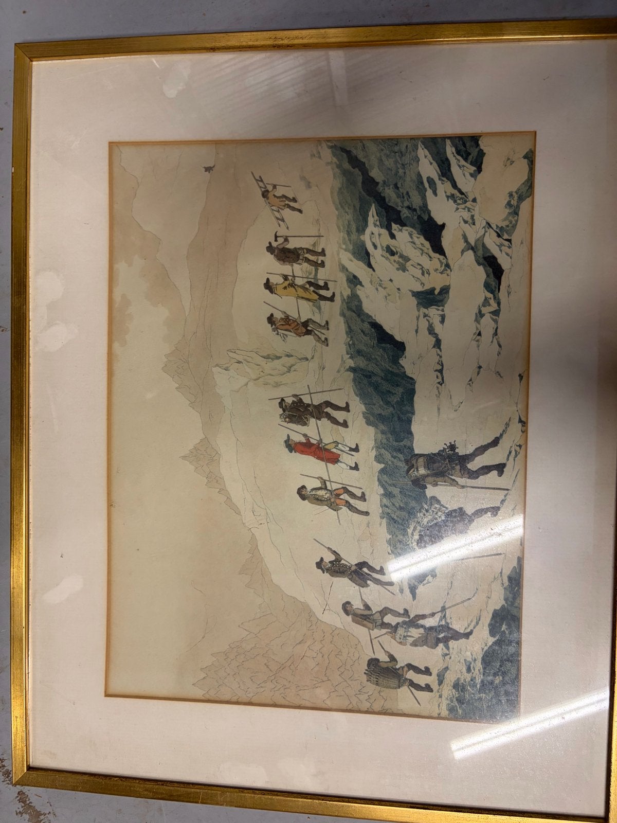 Antieke prent 'Mont Blanc' - Klimmers in de Alpen, Ophalen of Verzenden, Landschap, Klassiek, Print