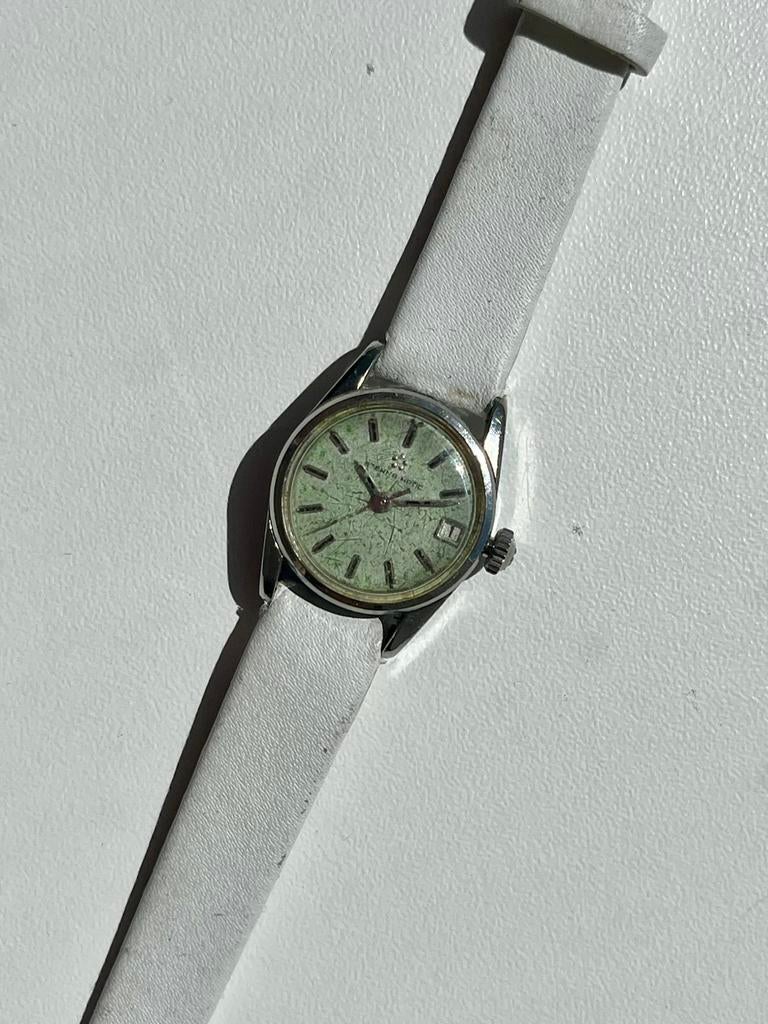 Eterna Matic 25 mm lady automatic date green vintage, Overige merken, Staal, Polshorloge, Ophalen of Verzenden
