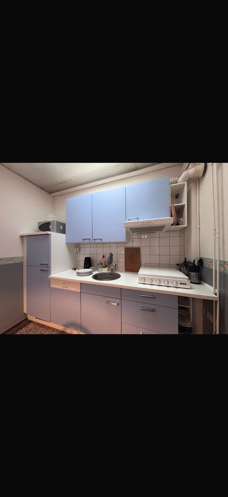 Complete keuken met vaatwasser, koelkast en afzuiging, Ophalen, Gebruikt, Blauw, Enkelwandige keuken