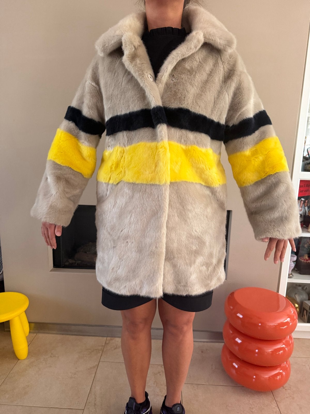 Sissy-Boy Faux Fur Jas met Strepen - Maat M, Ophalen of Verzenden, Zo goed als nieuw, Maat 38/40 (M), Beige