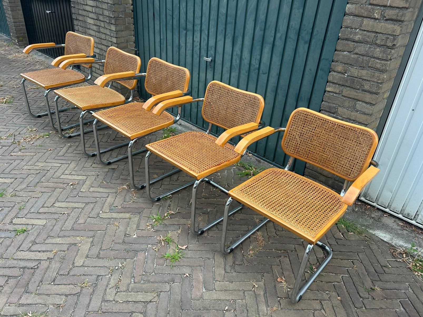 Vintage marcel breuer eetkamerstoelen webbing, Huis en Inrichting, Stoelen, Ophalen of Verzenden, Zo goed als nieuw, Bruin