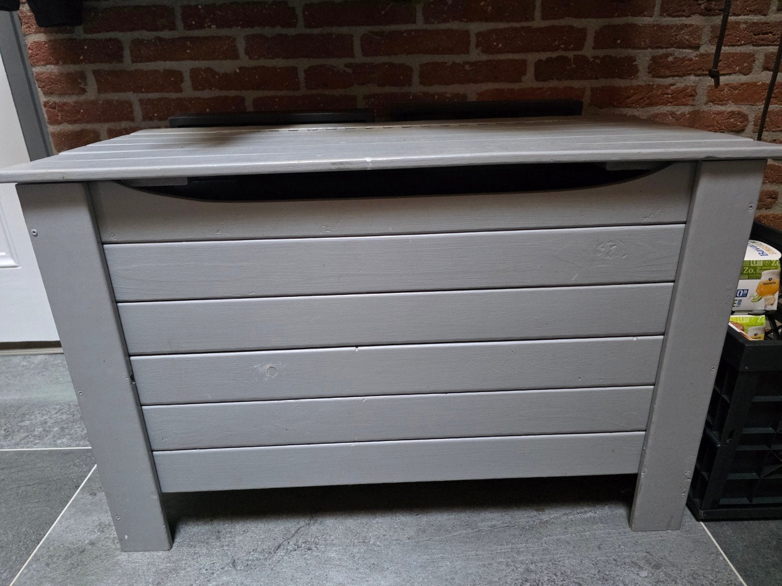 Mooie degelijke grijze dekenkist - 80x42x52 cm, Ophalen, 50 – 75, Gebruikt, Minder dan 50 cm