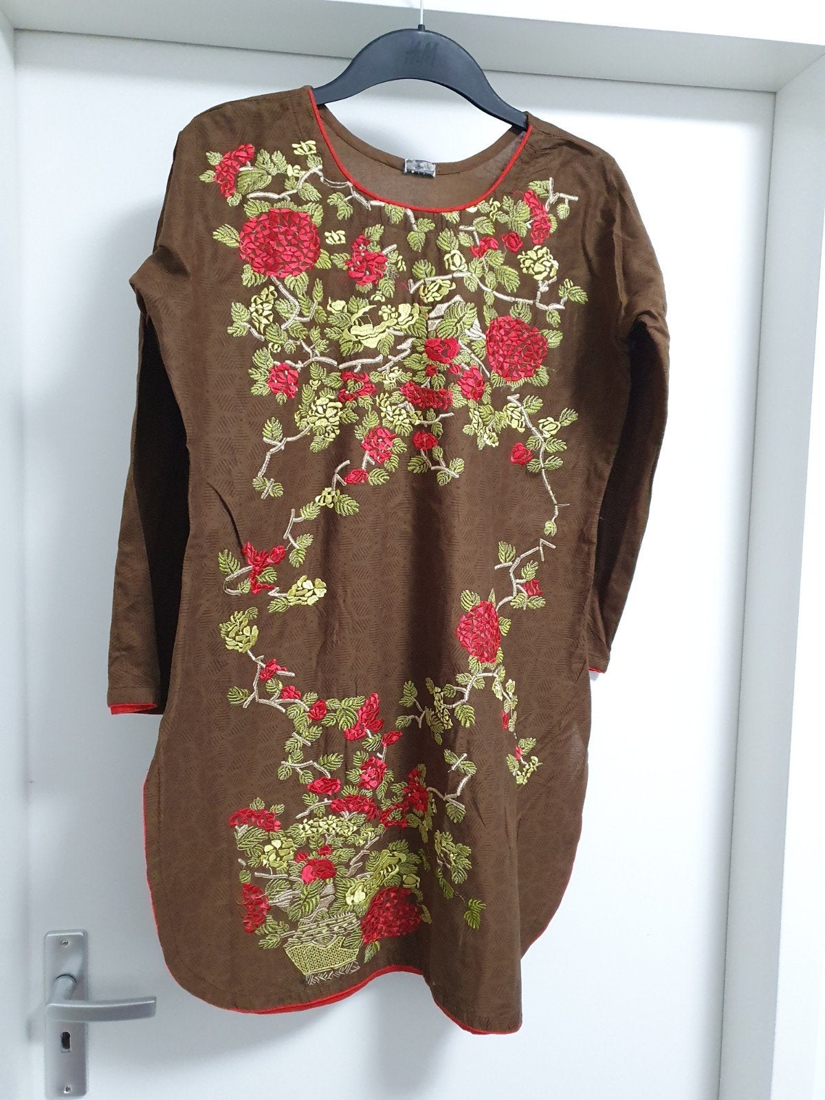 Indiase geborduurde katoenen tuniek jurk - Maat M, Kleding | Dames, Jurken, Maat 38/40 (M), Bruin, Ophalen of Verzenden, Zo goed als nieuw