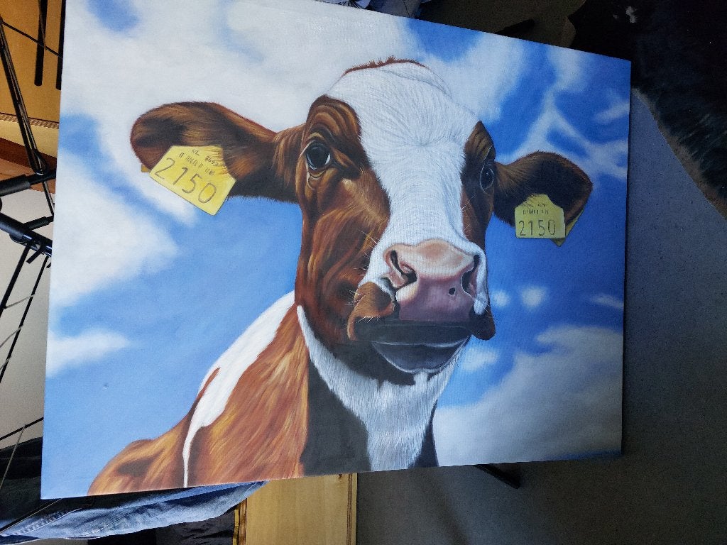 schilderij van koe. stijl: clara bastian, Ophalen, Handgeschilderd, Dieren