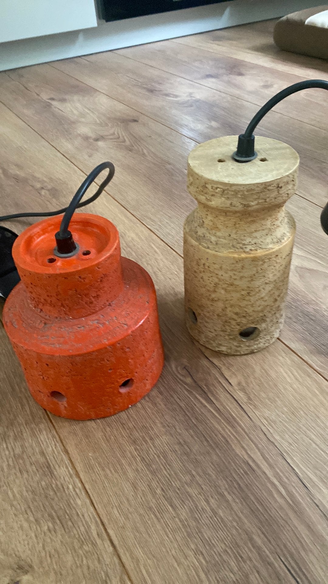Vintage stenen hanglampen - Oranje en Beige set, Ophalen