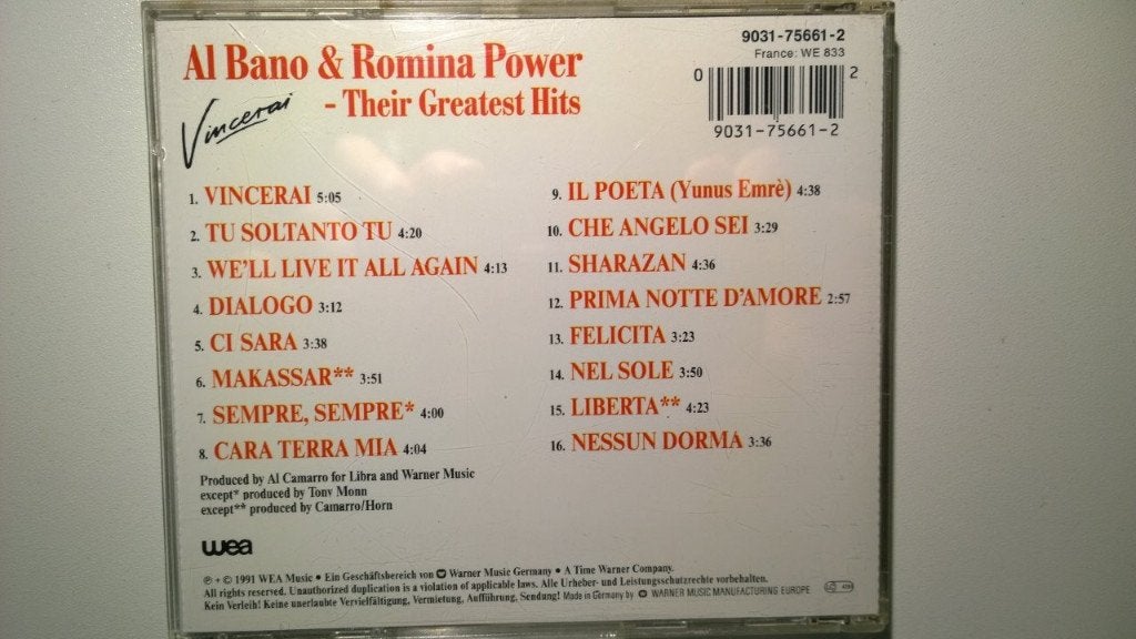 Al Bano & Romina Power - Vincerai Their Greatest Hits, Cd's en Dvd's, Ophalen of Verzenden, Zo goed als nieuw, Pop, Album