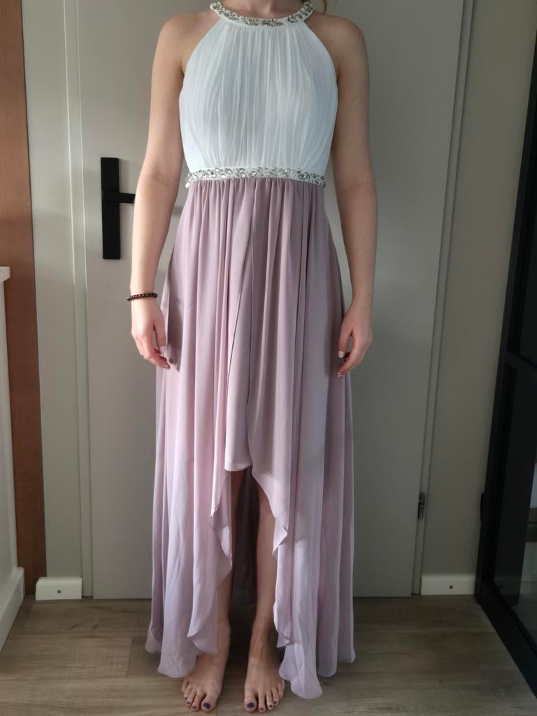 Feestelijke jurk in roze en wit. Merk Jake's., Kleding | Dames, Galajurk, Ophalen of Verzenden, Zo goed als nieuw, Roze