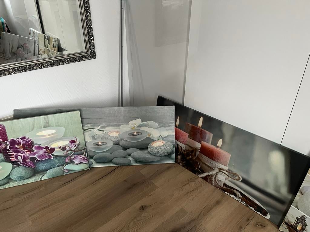 Set van 6 canvas lichtgevende schilderijen met spa-thema, Ophalen of Verzenden, Zo goed als nieuw, Schilderij, Minder dan 50 cm