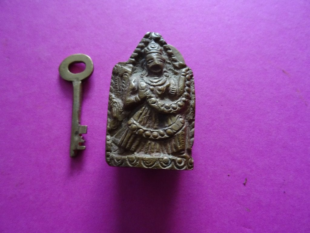 OUD ANTIEK HINDOE  HANGSLOT + SLEUTEL SLOT SLOTEN SLEUTELS, Ophalen of Verzenden