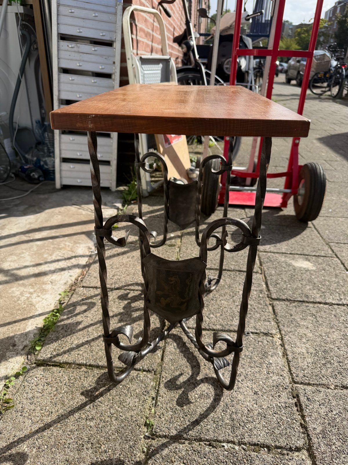 Vintage Smeedijzeren Bijzettafel / Plantentafel Hout, Ophalen of Verzenden