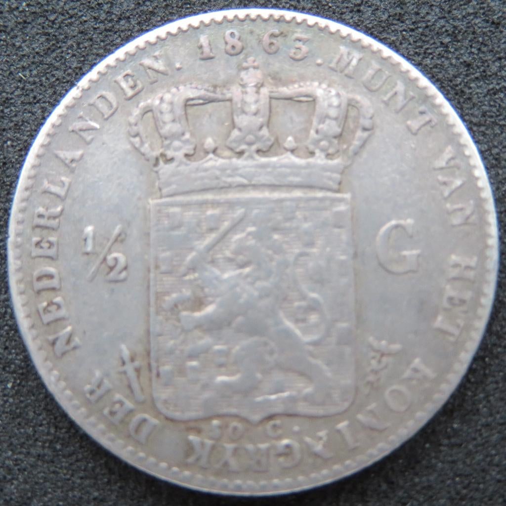 Halve Gulden 1863, Postzegels en Munten, Munten | Nederland, ½ gulden, Koning Willem III, Verzenden, Zilver