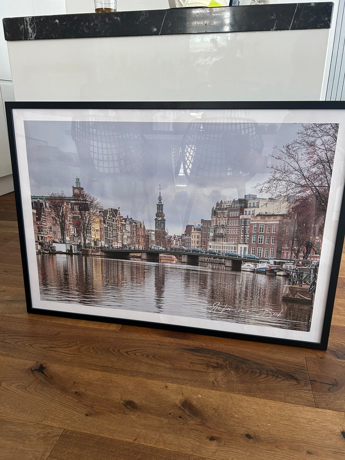 Schilderij  met foto amsterdam, Antiek en Kunst, Kunst | Tekeningen en Foto's, Ophalen, Foto