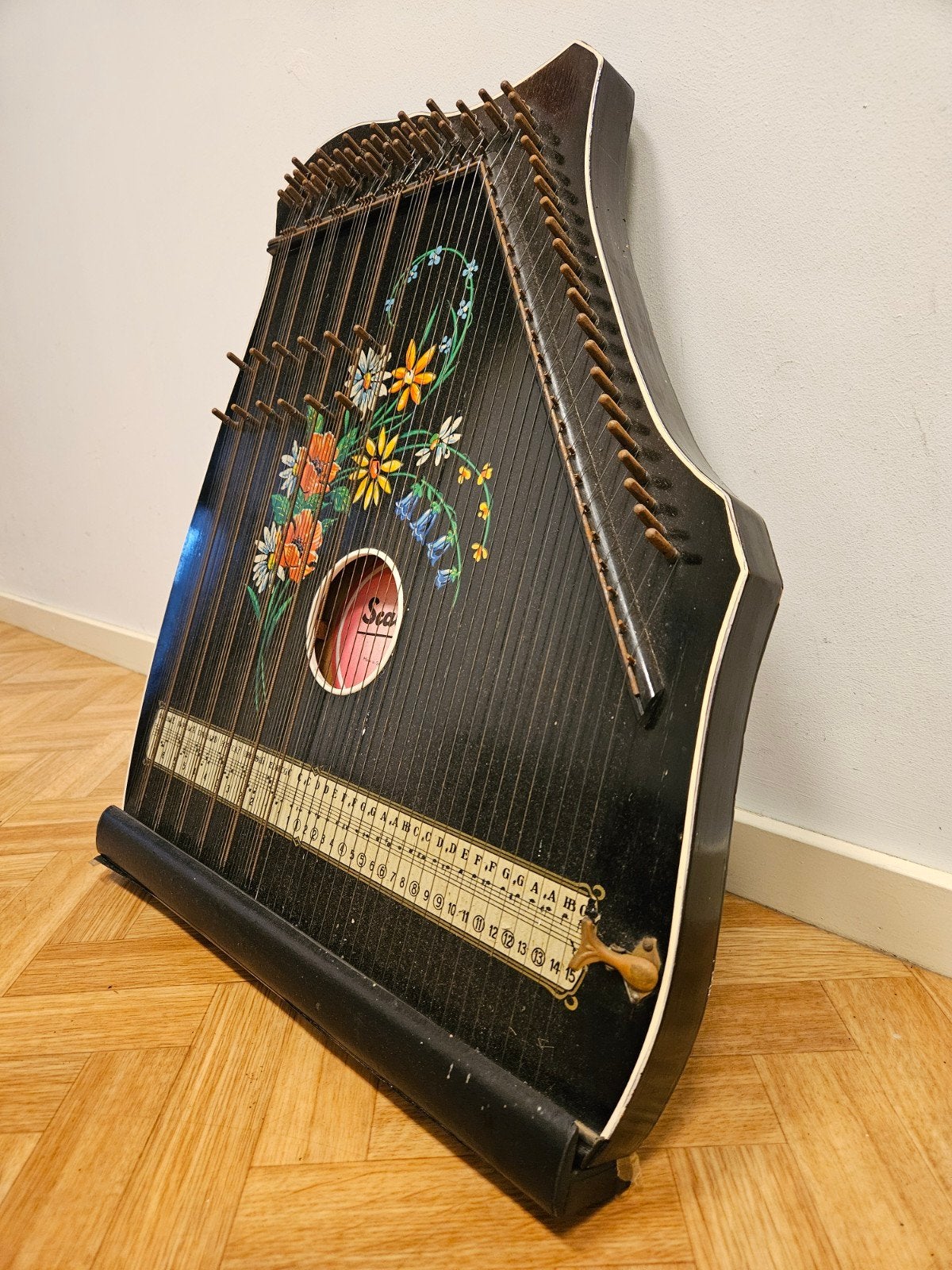 Vintage Zither met Bloemenmotief - Muziekinstrument, Ophalen, Gebruikt, Citer