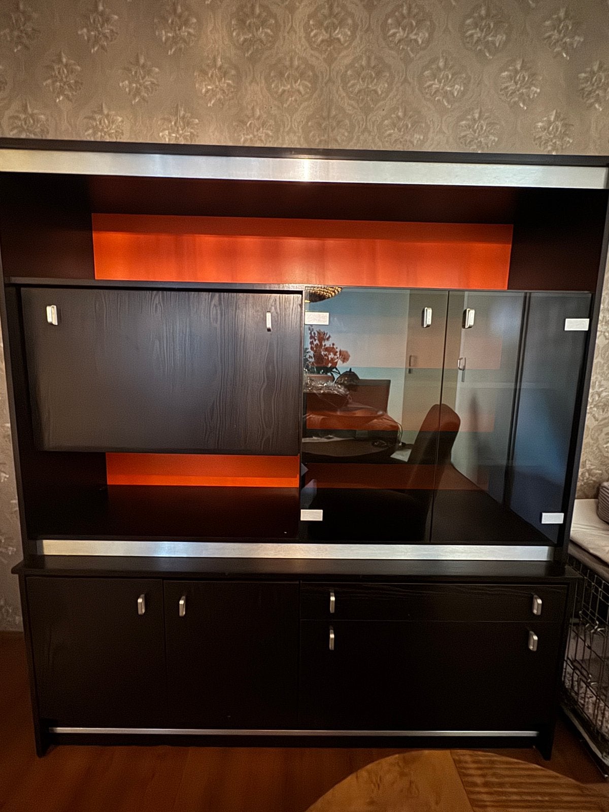 Mid century dranken kast, Ophalen, Gebruikt, Met deur(en), Glas