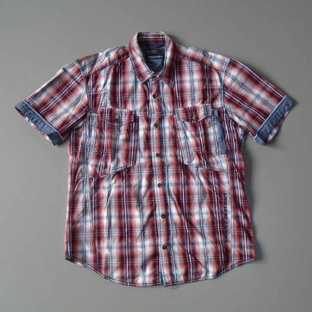C&A Angelo Litrico rood blauw wit geruite blouse M  , Kleding | Heren, Overhemden, Verzenden, Zo goed als nieuw, Rood, Halswijdte 39/40 (M)