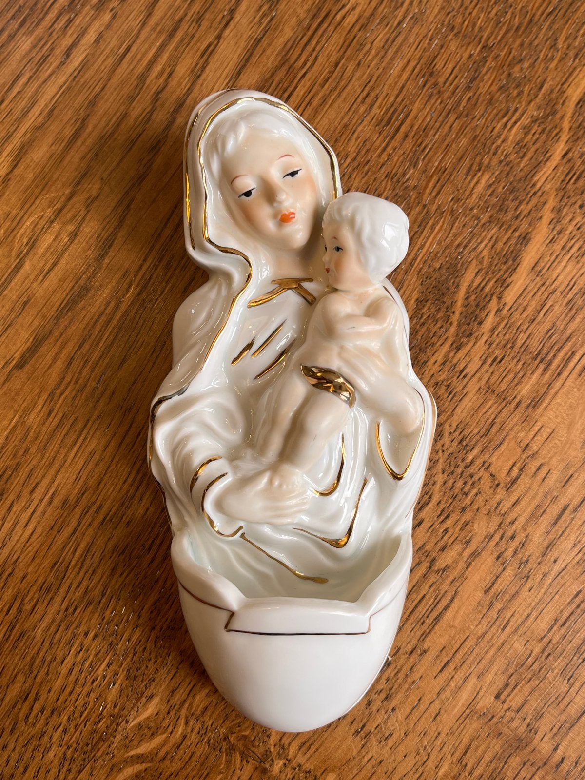 Vintage Mariabeeldje met Kind - Heiligwaterbakje Porselein, Ophalen of Verzenden