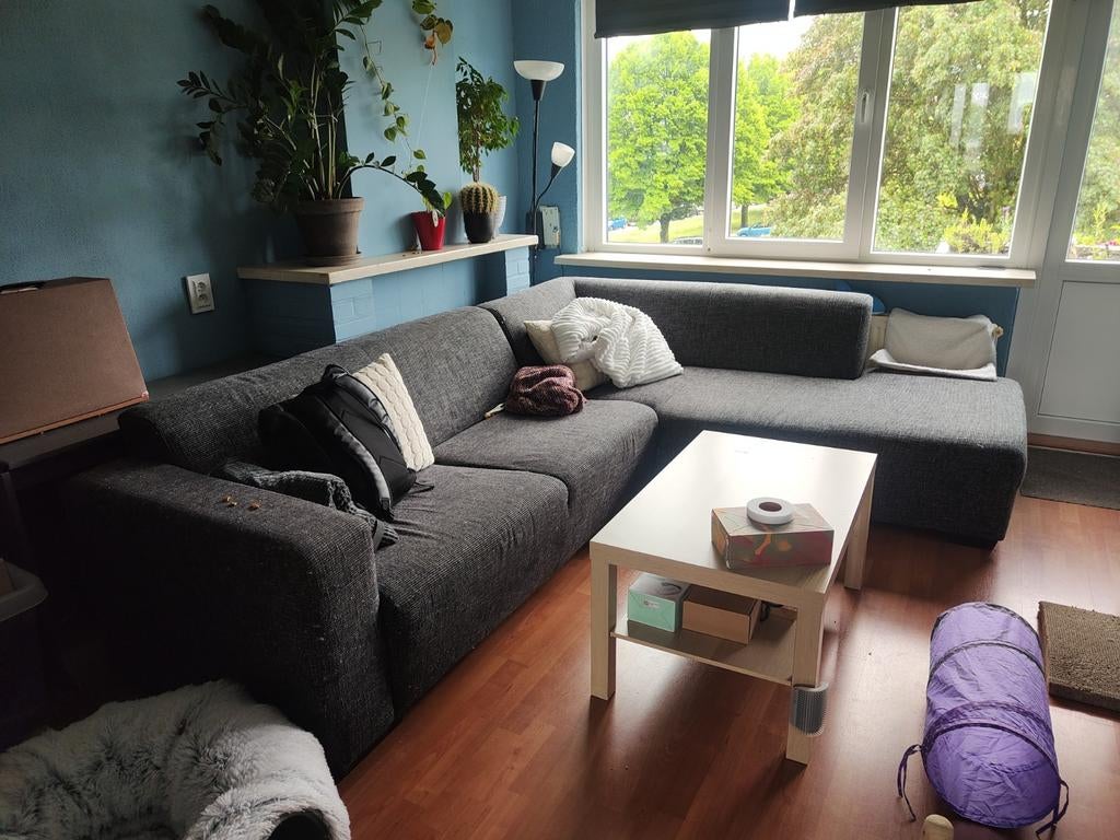 Comfortabele grijze hoekbank - 220x250x90 cm, Gebruikt, Hoekbank, 75 tot 100 cm, Ophalen of Verzenden
