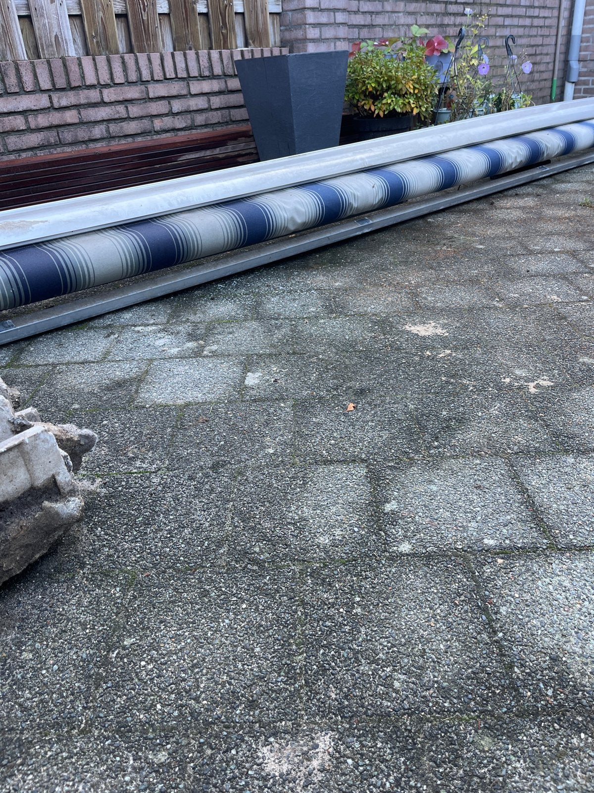 Luifel 4.40m breed blauw wit gestreept, Tuin en Terras, Ophalen, Gebruikt, Overige typen, Elektrisch