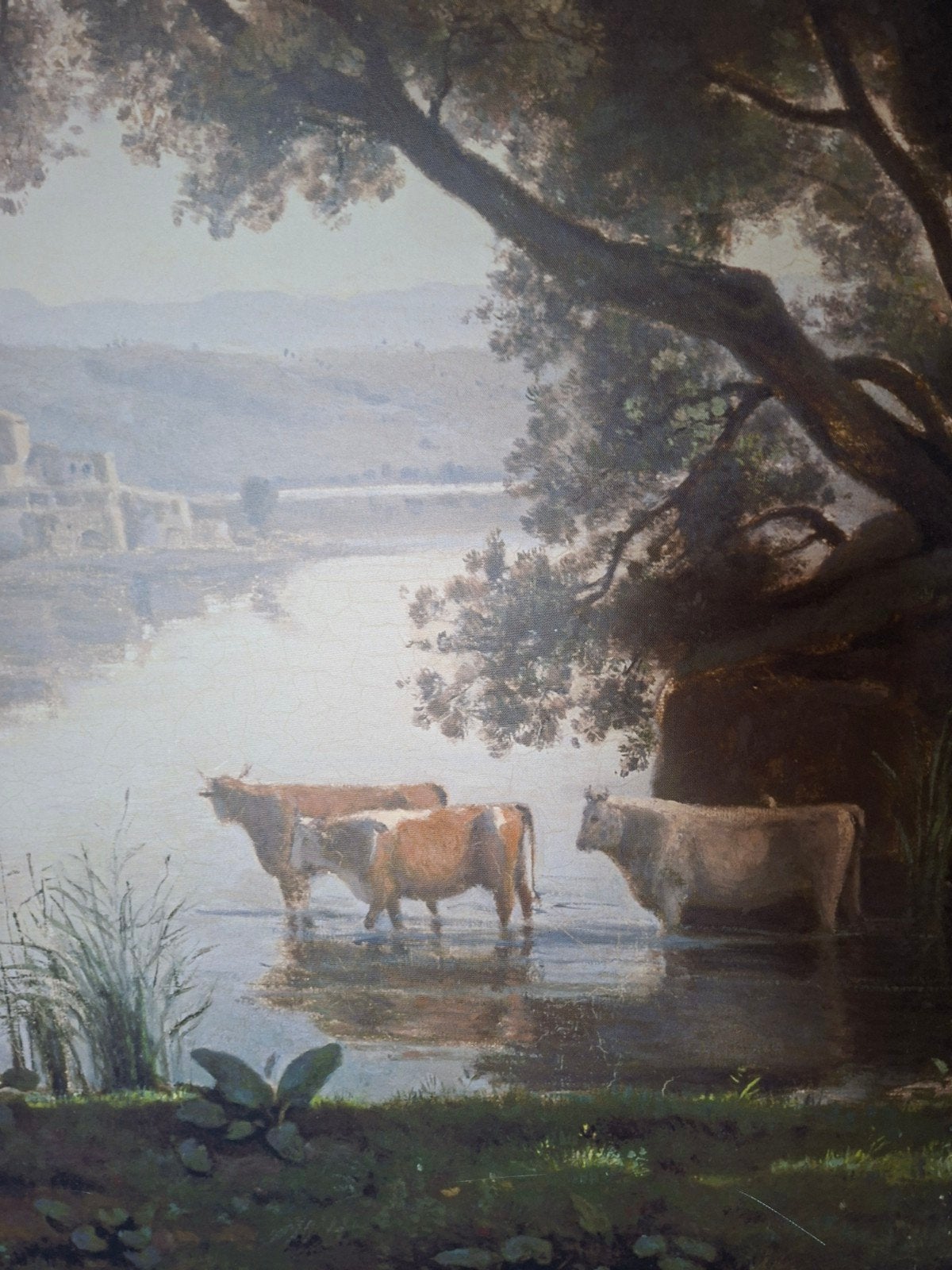 Groot Schilderij op Canvas: Landschap met Koeien en Rivier, Ophalen