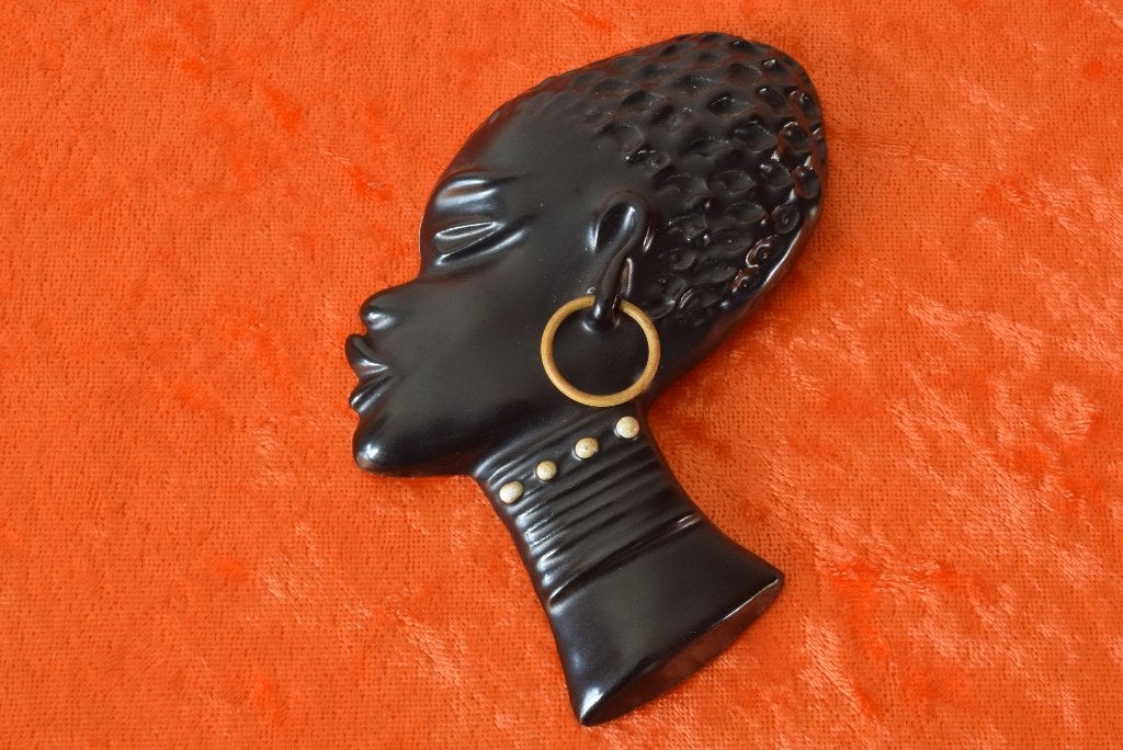 Retro vintage wandhoofdje - Afrikaanse vrouw met oorbel, Ophalen of Verzenden