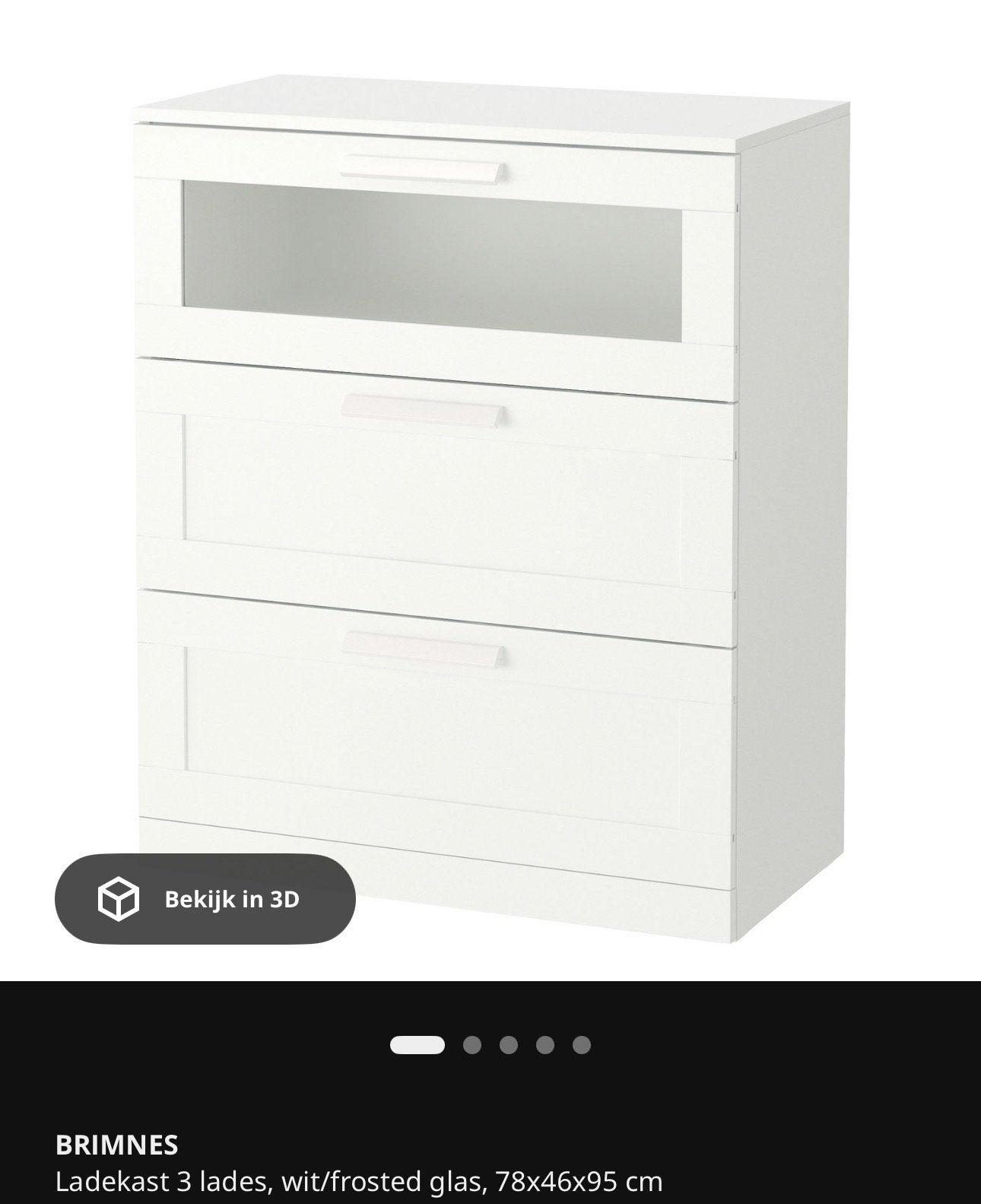 IKEA BRIMNES Ladekast wit/frosted glas 78x46x95 cm, Huis en Inrichting, Kasten | Ladekasten, Nieuw, 25 tot 50 cm, Overige houtsoorten
