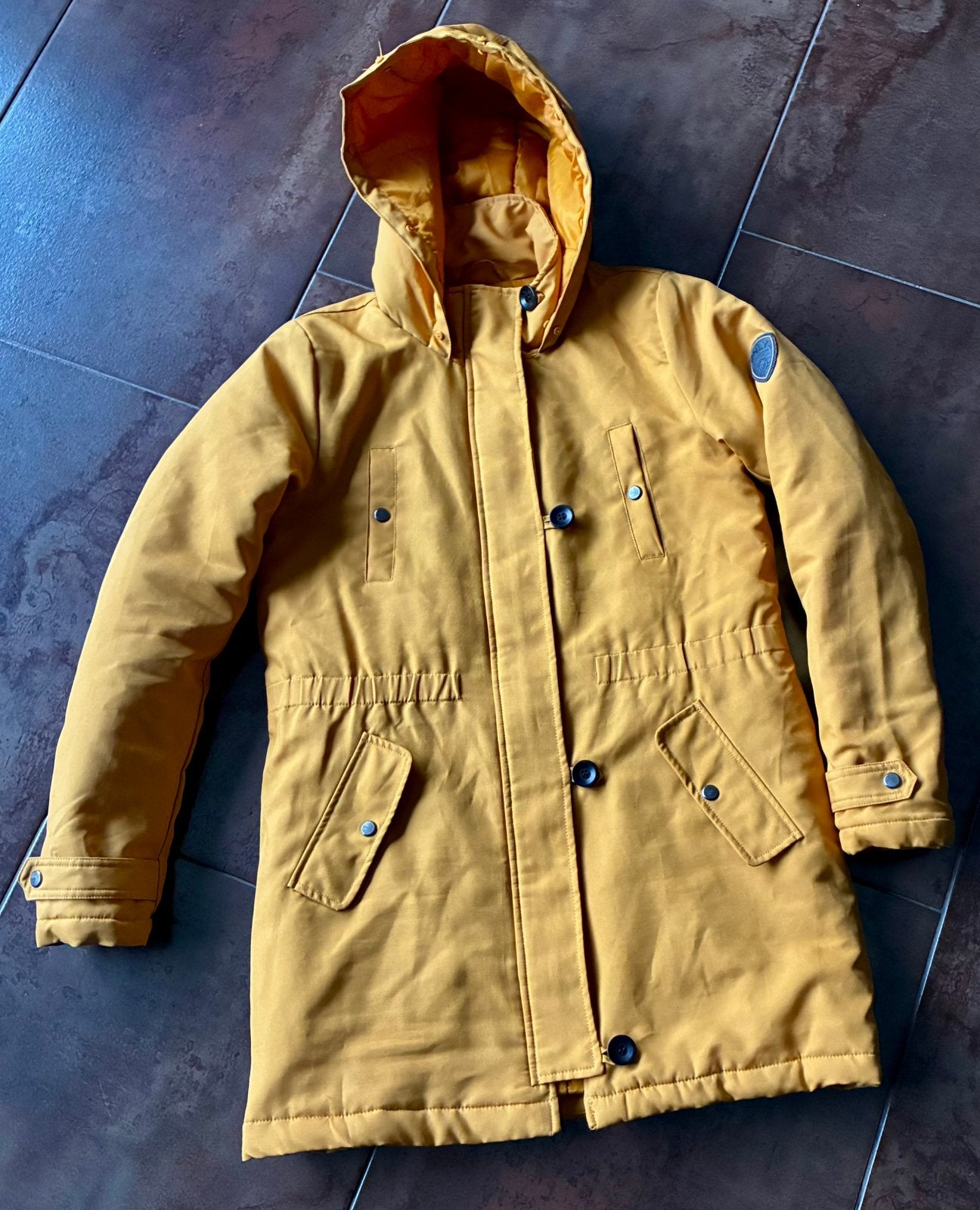 Mosterdgele dames winterparka met losse bontkraag - Maat M, Kleding | Dames, Ophalen of Verzenden, Zo goed als nieuw, Maat 38/40 (M)
