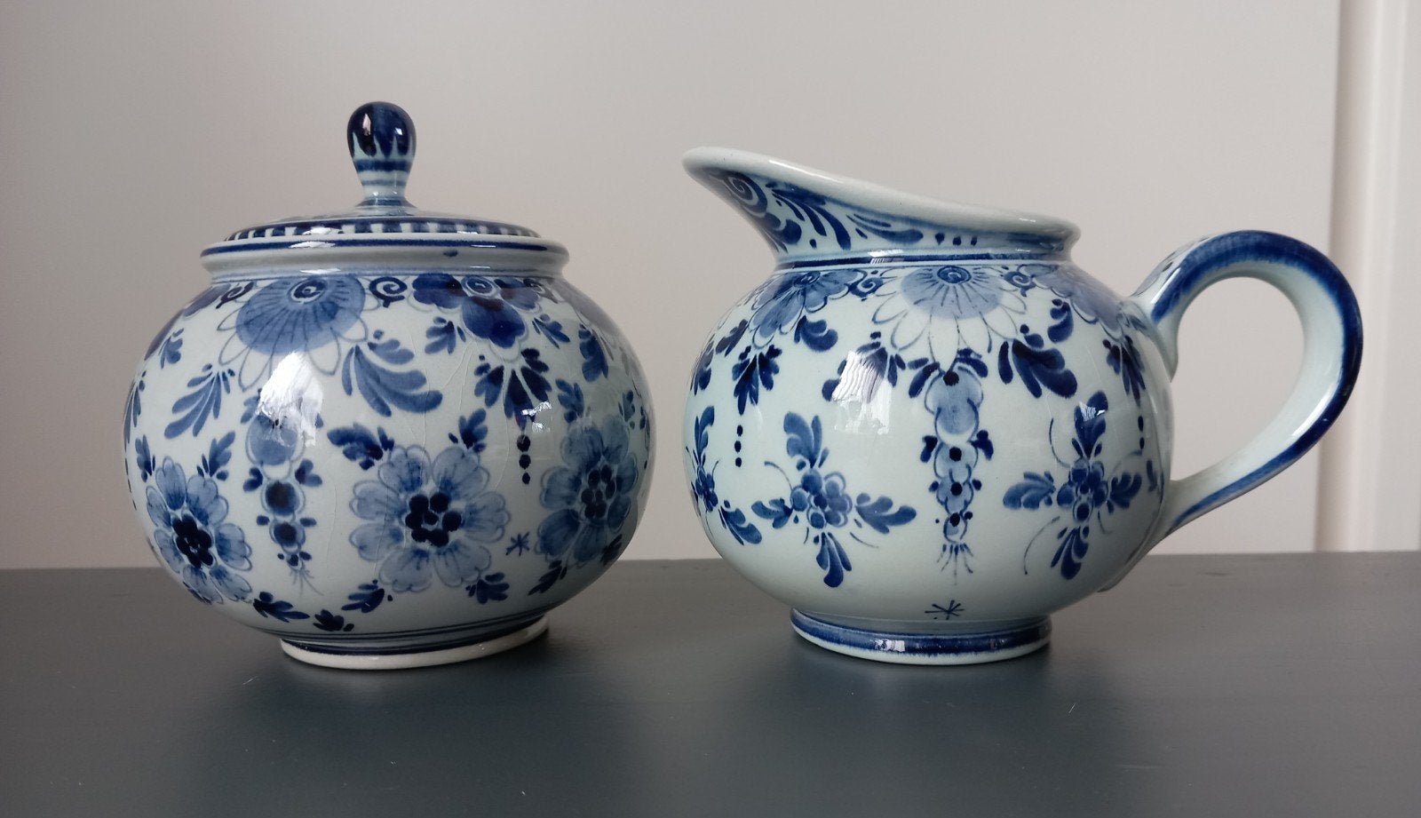 Delfts Blauw Suikerpot en Melkkan Set - Handgeschilderd, Ophalen of Verzenden