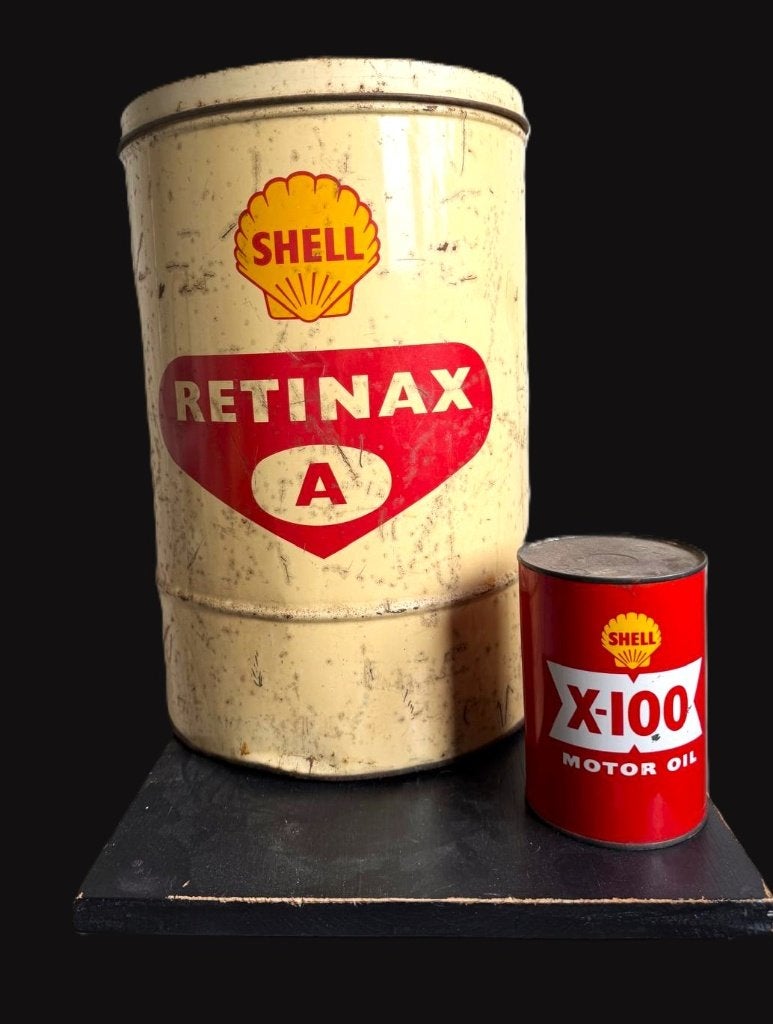 Groot Shell Retinax vat blik vintage industrieel, Ophalen of Verzenden, Gebruikt, Overige typen