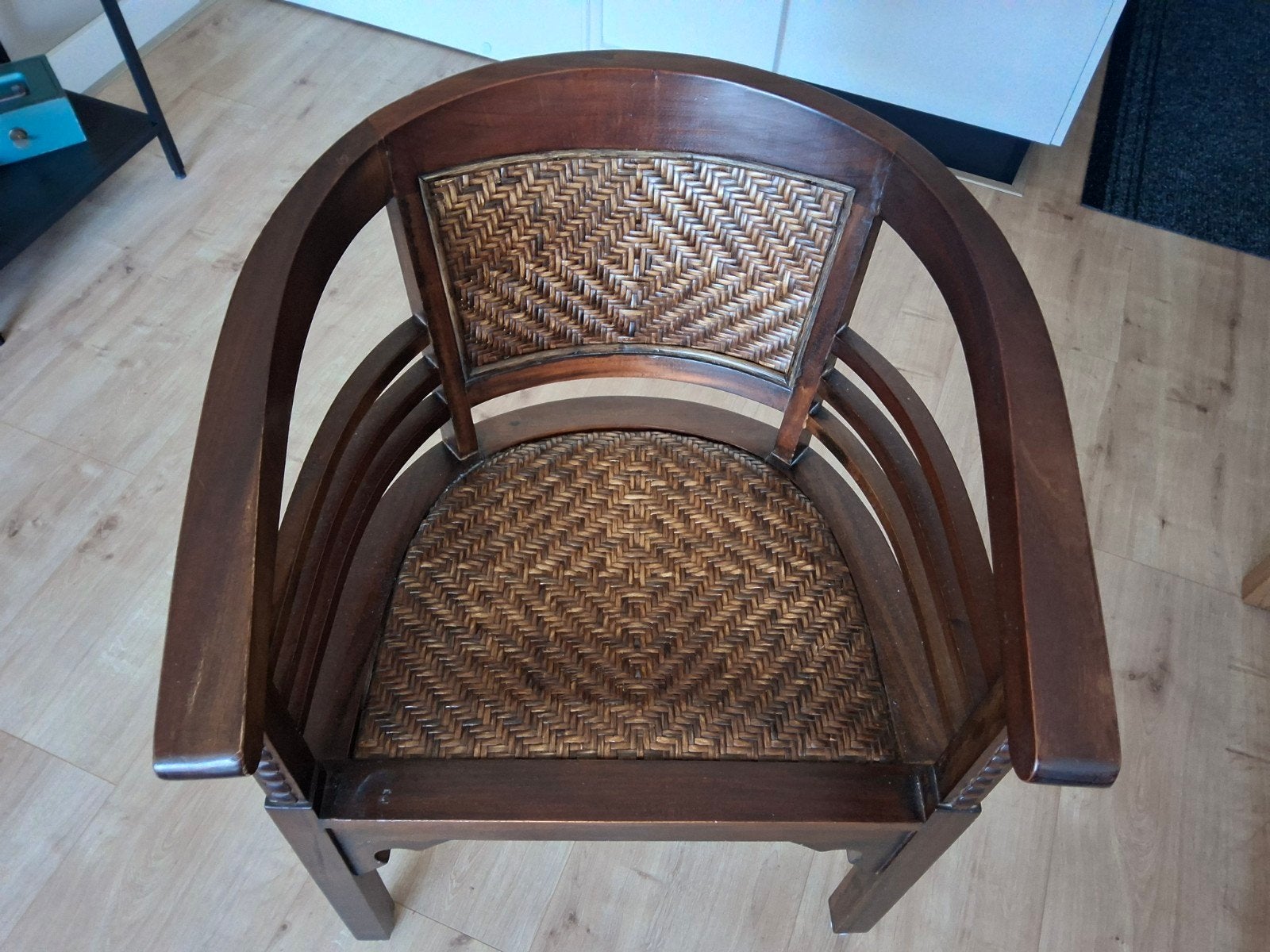 koloniale houten stoel met rotan zitting en rugleuning, Antiek en Kunst, Ophalen