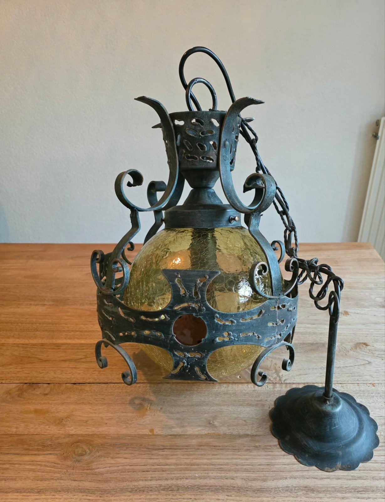 Plafondlamp vintage gesmeed ijzer glazen bol, Ophalen