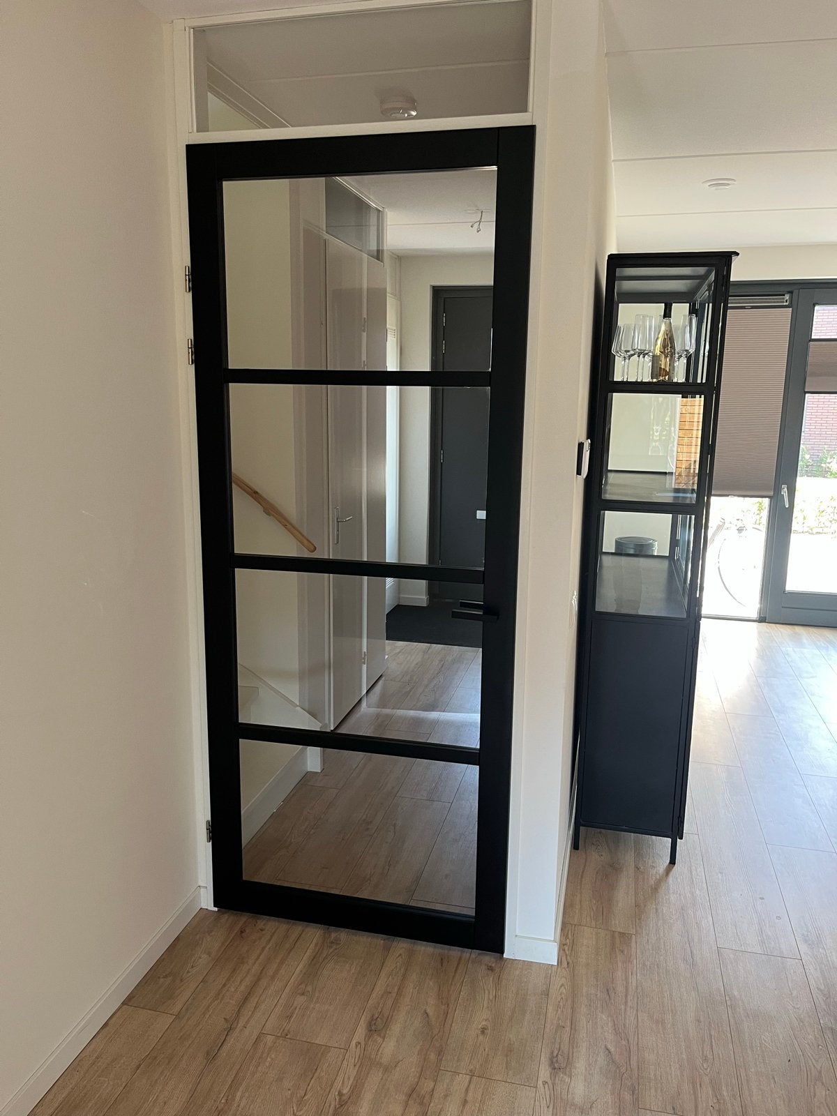 Zwarte opdek binnendeur met glas, 93x231,5 cm, linksdraaiend, Ophalen, 80 tot 100 cm, 215 cm of meer, Binnendeur