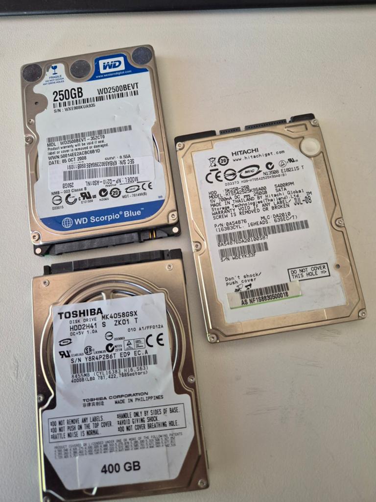 Diverse HDD's: WD, Hitachi, Toshiba - 250GB & 400GB, Computers en Software, Harde schijven, Intern, Gebruikt, 250GB, 400GB, Ophalen of Verzenden