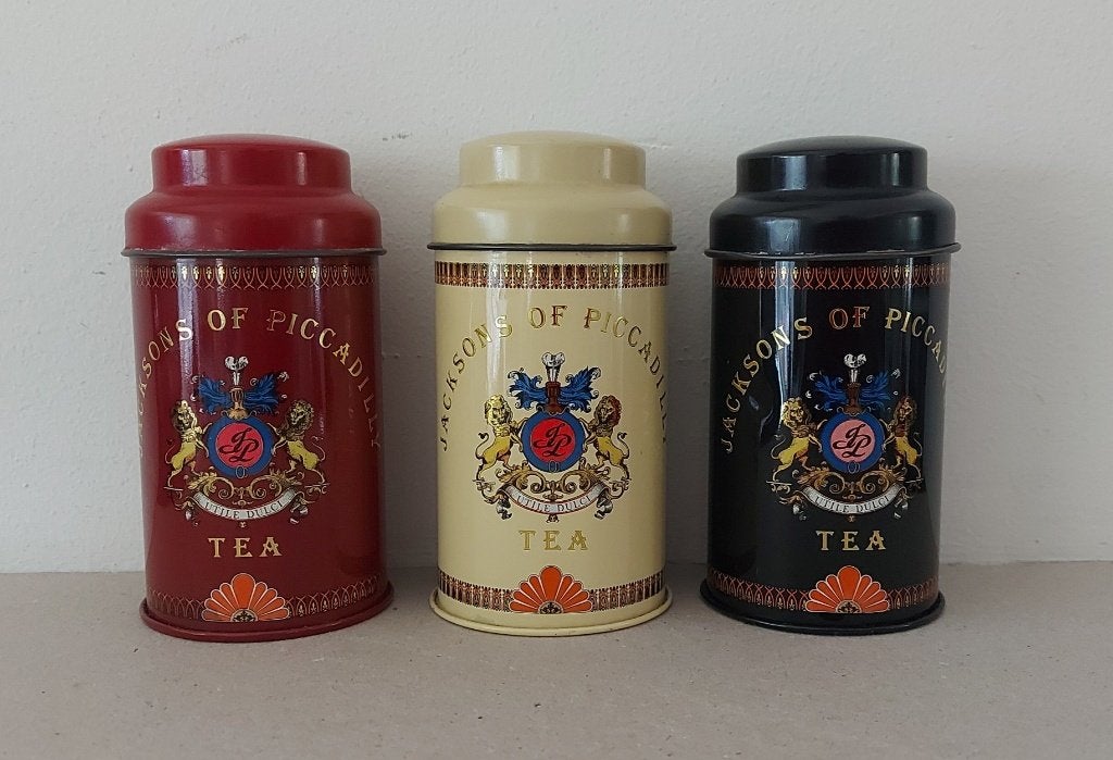 3 blikjes Jackson of Piccadilly thee, Ophalen of Verzenden, Gebruikt, Thee, Overige merken