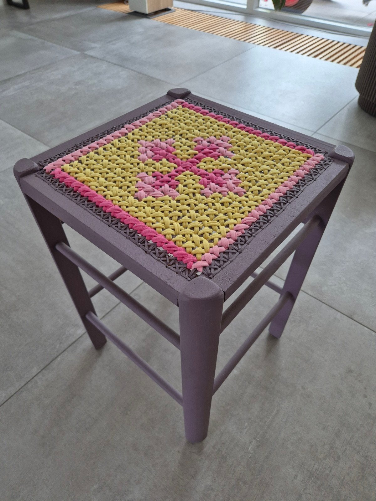 Gepimpt vintage krukje, Ophalen, Gebruikt, 25 tot 50 cm, Rond