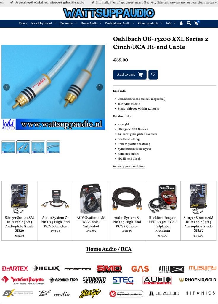 Oehlbach OB-13200 XXL Series 2 Cinch/RCA Hi-end Kabel, Auto diversen, ., Ophalen of Verzenden, Zo goed als nieuw, .