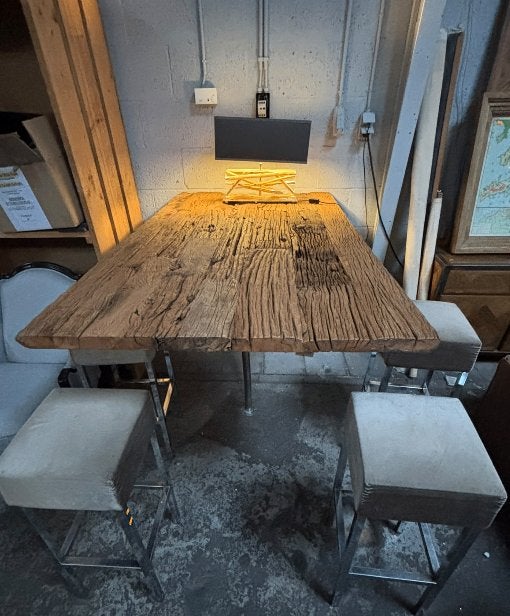 Unieke bar/eettafel met RVS/vliegtuig onderstel, Gebruikt, 100 tot 150 cm, Spaarneweg 75b Cruquius, Ophalen of Verzenden